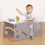 FUNLIO Montessori Weaning Table and Chair Set for Toddlers Age 1-3, Height Adjustable Toddler Table and Chair Set, Cube Kids Table Chair for Reading/Eating/Playing, Easy to Assemble - Grey