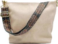 Kawn® Sling Bag for Women Girls with Wide Bohemian Guitar Strap Small Hobo Shoulder Bags For Work, Travel Vegan Leather Retro Fashion Crossbody Bag Ladies Purses with Zipper Handbags for Women (Beige)