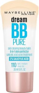 Maybelline Dream Pure Skin Clearing BB Cream, 8-in-1 Skin Perfecting Beauty Balm With 2% Salicylic Acid, Sheer Tint Coverage, Oil-Free, Light/Medium, 1 Count