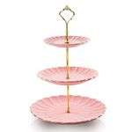 SWEEJAR 3 Tier Ceramic Cake Stand Wedding, Dessert Cupcake Stand for Tea Party Serving Platter (Young Pink)