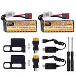 sea jump 2PCS 11.1V 2200mAh 35C 3S Lipo Battery with T Plug and USB Charging Cable Suitable for MJX H16P H16E H16GT H16BM H16PL 14301 RC Car High-Speed Drift Model Toy Car Upgrade Battery