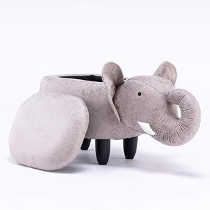 Home 2 Office Elephant Ottoman with Storage for Kids' Bedroom, Playroom, Nursery or Recreation Room Decor, Soft Animal-Shaped Toddler Furniture with Wooden Legs