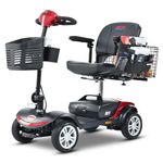 Electric Powered Mobility Scooters for Seniors Adults 300lbs Max Weight, 4 Wheel Folding Mobility Wheelchair for Travel - Long Range Power Extended Battery w/Charger and Basket- Red