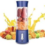 Mini blender Portable blenders - Outdoor personal blender with handle cover - Large capacity 17.6 oz 4000 mAh with USB charging six 3D blades perfect for blending smoothies&juices&milkshakes(blue)