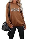 LACOZY Women's Crewneck Mama Sweatshirts Long Sleeve Letter Print Graphic Shirts Ribbed Loose Fit Pullover Tops Caramel M