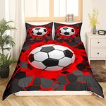 Soccer Ball Bedding Set 3D Geometric Football Duvet Cover for Kids Boys Girls Red Black Comforter Cover Sport Bedding & Linen Room 3Pcs Double,Zipper