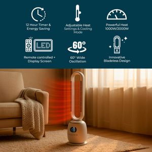 JSH Bladeless Hot & Cool Tower Fan Heater – 2000W