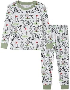 NewSeed So Soft Kids 2-Piece Viscose from Bamboo Outfit Set, Long Sleeve Top & Leggings, Cozy Base Layer for Boys & Girls (Golf Themed, 11-12Y)