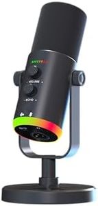 bonkyo USB/XLR Dynamic Microphone for Podcasting, Gaming Streaming Mic with RGB Light, Mute Button, Noise Cancellation, Desktop Stand