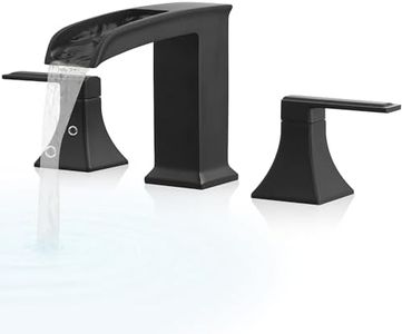 HEYMYTAP Brass High Flow Roman Bathtub Faucet Black Tub Faucet, Waterfall Bath Tub Faucet Set 3 Hole, Widespread Bathtub Faucets Deck Mount Bath Tub Faucets with 2 Knob, Pre-Installed Water Hose