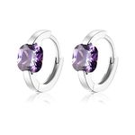 EVER FAITH Princess Cut Amethyst Purple CZ Huggie Earrings, 925 Sterling Silver Birthstone Dainty Hoop Ear Jewelry for Women