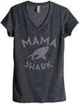 Thread Tank Mama Shark Women's Relaxed V-Neck T-Shirt Tee Charcoal Large