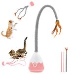 Petcronies Cat Toys for Indoor Cats, 3 in 1 Cat Toys with USB Rechargeable Cat Wand Toy 360 Degree Self Rotating Toys with Interactive Cat Toy Kitten Toys for Play Chase Exercise Indoor (Pink)