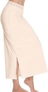 MANCYFIT Half Slips for Women Under Dresses Lace Waistband Long Under Skirt with Slit Nude 3X-Large
