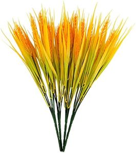 BELLE VOUS 4 Pack of Artificial Plastic Wheat Grass Plants - Realistic Fake Indoor/Outdoor Greenery Shrubs for Home, Office, Garden & Kitchen - Hanging Bushes for Wedding, Table Decor and Veranda