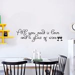 SEATUNE Wine Wall Decals, Kitchen Wall Stickers, Quotes Dining Room Bedroom Living Room Bar Coffee Adult Women Family, Home Vinyl Art Wall Decor, All You Need is Love and A Glass of Wine 35"X9.8"