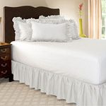 Bestenrose Polyester Wrap Around Bed Skirt with Ruffles Elastic Bed Valance Sheet Bedding Elastic Bed Skirt Three Fabric Sides with 15 Inch Drop (Double (135 x 200cm), White)