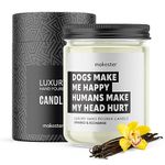 Dog Candle - 220g Soy Wax with Madagascan Vanilla, Jasmine & Sugared Almond - Unusual Dog Lover Gifts for Women Christmas or Birthday - Funny Candles by Makester