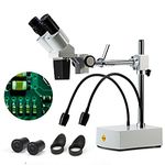SWIFT S41-20 Stereo Microscope Professional Dissecting Binocular Microscope, 10X 20X,Boom Arm with Bifurcated gooseneck LED Light,WF10X WF20X Eyepieces,1X Objective