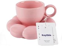 Koythin Ceramic Coffee Mug with Saucer Set, Creative Cute Cup with Sunflower Coaster for Office and Home, 6.5 oz/200 ml for Tea Latte Milk, Suitable for Mom on Mother's Day (Peach Pink)
