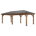 Backyard Discovery Barrington 24ft x 12ft Cedar Wood Outdoor Gazebo Pavilion, Hardtop Galvanized Steel Hip Roof, Snow Support, Wind Resistance, PowerPort, Shade for Garden, Patio, Deck