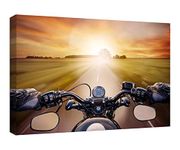 Motorcycle Canvas Art Oil Paintings for Wall -A Man Ride Motorbike on Road Landscape - Motorcycle Picture Poster Print Artwork Decor for Home Bedroom Decoration Framed Ready to Hang(30''H x 40''W)