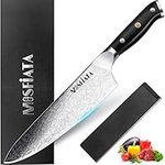 MOSFiATA Damascus Chef Knife 8 inch Ultra-Sharp Japanese VG-10 Damascus Stainless Steel Kitchen Knife 67-Layer Handmade Kitchen Meat Fruit Cutting Gyuto Chef Knife with Finger Guard, Whetstone & Guard