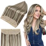 Full Shine Secret Extensions Invisible Wire Hair Extensions 16 Inch Hidden Crown Layered Hair Extensions with Fish Wire Human Hair Color 8P60 Ash Brown Highlights Platinum Blonde 80 Grams