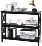 Giantex Industrial 3-Tier Console Table, Rustic Sofa Side Table with Storage Shelf, X-Design Bookshelf Narrow Accent Table for Entryway Hallway Living Room (Model 2, Black)