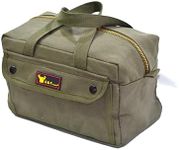 G & F Products Government Issued Style Mechanics Heavy Duty Tool Bag with Brass Zipper and Side Pockets, Tool Bag for Cars, Drill, Garden, and Electrician. Olive Green, 11" x 7" x 6"