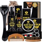 Ceenwes Upgraded Beard Grooming Kit with Beard Conditioner,Beard Oil, Beard Brush, Beard Comb, Beard Balm, Beard & Mustache Scissors Storage Bag,Perfect Christmas Gifts for Dad/Boyfriend