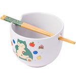 Silver Buffalo Pokemon Snorlax Relaxing and Eating Food Ceramic Ramen Noodle Rice Bowl with Chopsticks, Microwave Safe, 20 Ounces