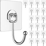 Large Adhesive Hooks for Hanging Heavy-Duty 44Ib(Max) 20 Packs, Wall Hooks Without Nails Self-Adhesive Traceless Clear and Removable, Waterproof and Rustproof Multiple Uses for Bathroom Kitchen Home