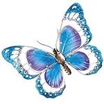 Thompson & Morgan Large Metal Butterfly Garden Wall Art with Colourful Glass Decoration, Dimensions L44 x W2.5 x H34cm (Blue & Purple) (Blue & Purple)