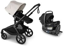 Bugaboo Kangaroo Stroller Travel System Bundle – All-Terrain Single-to-Double Stroller + Bugaboo Turtle Air Shield by Nuna Infant Car Seat with Recline Base – Newborn to Toddler - Misty White