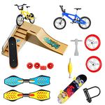 Morofme 17pcs Skate Park Kit Fingerboard Skatepark Mini Finger Toys, Finger Skateboard Ramp Bike Skateboards Scooter Replacement Wheels Tools Tiny Swing Board Fingerboard Ramps Deck Training Prop