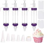 Nuogo 4 Pack Dessert Decorating Syringe Set Include Icing Dispenser Cupcake Filling Injector, 28 Icing Nozzles, 12 Cream Scrapers Frosting Piping Kit for Cookies Cake Dessert Making Decoration