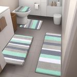 Vaukki 4 Piece Bathroom Rugs Set, Non Slip Shaggy Microfiber Plush Absorbent Washable Bath Shower Mats Runner for Tub (18"x26"+18"x48"+20"x24"+19"x21", Mint Green)