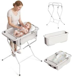 Collapsible Baby Bathtub with Stand - Big Baby Bath Tub with Thermometer | Parents Spine Save Infant Baby Tub Foldable Newborn Toddler Bathtub for Baby Girl Boy 0 to 36 Months White