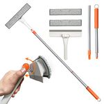 JEHONN Telescopic Window Squeegee Cleaning Equipment Kit 120CM 2 in 1 Extendable Window Cleaner Tool, Scraper and Scrubber Combo with 180 Degrees Rotation Head for Home Windows Glass Cars