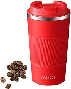 CHANCCI Travel to Go Insulated Coffee Mug with Lid for Men Women, Leakproof Travel Coffee Cups Vacuum Tumbler Double Wall Stainless Steel Thermal Cup with Silicone Grip for Hot and Cold Drinks, 13oz/380ml, Red