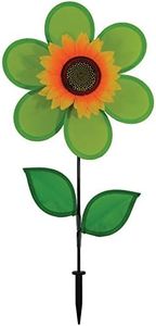 In the Breeze 2702 Green Sunflower Wind Spinner with Leaves, 12 Inch