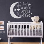 BATTOO I Love You to The Moon and Back- Moon and Stars Wall Sticker Baby Nursery Wall Decor - Kids Room Wall Decal Quotes - Baby Crib Wall Decor(White, 22"WX16"H)