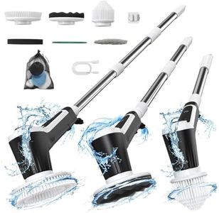 Minthouz Electric Spin Scrubber, Grout Cleaner Brush with 2 Speeds &6 Replaceable Brush Heads,IP68 Waterproof,Battery Display,Adjustable Extension Handle for Bathroom Kitchen Tile Floor Tub[Black]