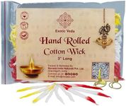 Exotic Veda Premium Long Cotton Wick with Two Brass Wick Holder for Pooja Items, Luxury Organic Cotton Wicks for Puja Thali, High-Quality Pooja Wick Set, 200 Pieces, Decorative and Clean-Burning