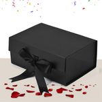 Aakriti Black Foldable Rakhi Gift Box Empty Gift Box with Satin Ribbon, Multipurpose Hamper Box Holds upto 5 kg Reuse Gift Boxes Box for Gift Packing (Small 18 x 17 x 9 cm, Black Matte Finish 1Pcs)