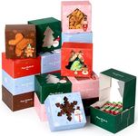 [25 Pack] 4x4x2.5" Christmas Cookie Boxes for Gift Giving Small Christmas Bakery Boxes 5 Design Cookies Exchange Boxes with Window Packaging for Desserts, Pastry, Auto-Popup Holiday Treat Box