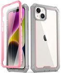 Poetic Guardian Case Compatible with iPhone 14 Plus 6.7 inch [6FT Mil-Grade Drop Tested], Full-Body Hybrid Shockproof Protective Rugged Clear Cover Case with Built-in Screen Protector, Pink/Clear