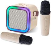 Portable Karaoke Machine for Kids & Adults, Bluetooth Mini Singing Microphone with 2 Wireless Mics & LED Light Show, Compatible with All Smartphones, Perfect for Birthdays, Home Parties（Apricot）