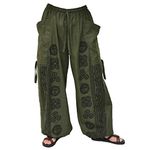 Siamrose Casual Yoga Harem Pants Men Women Lounge Pants 2 Pockets Adjustable Length, Olive, One Size